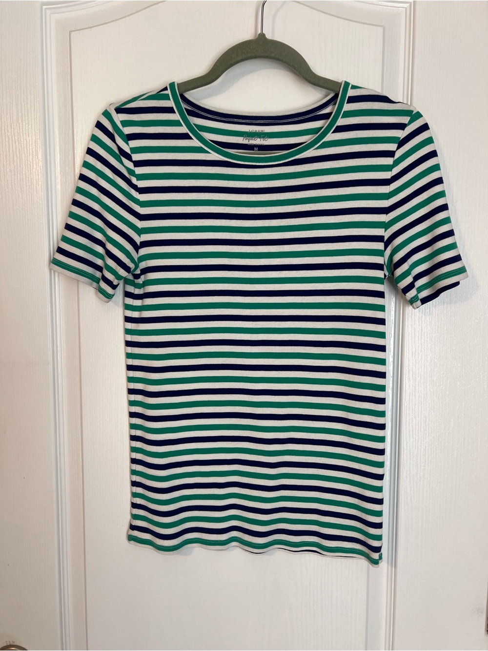 J. Crew Green, Navy & White Striped Short-Sleeve Tee